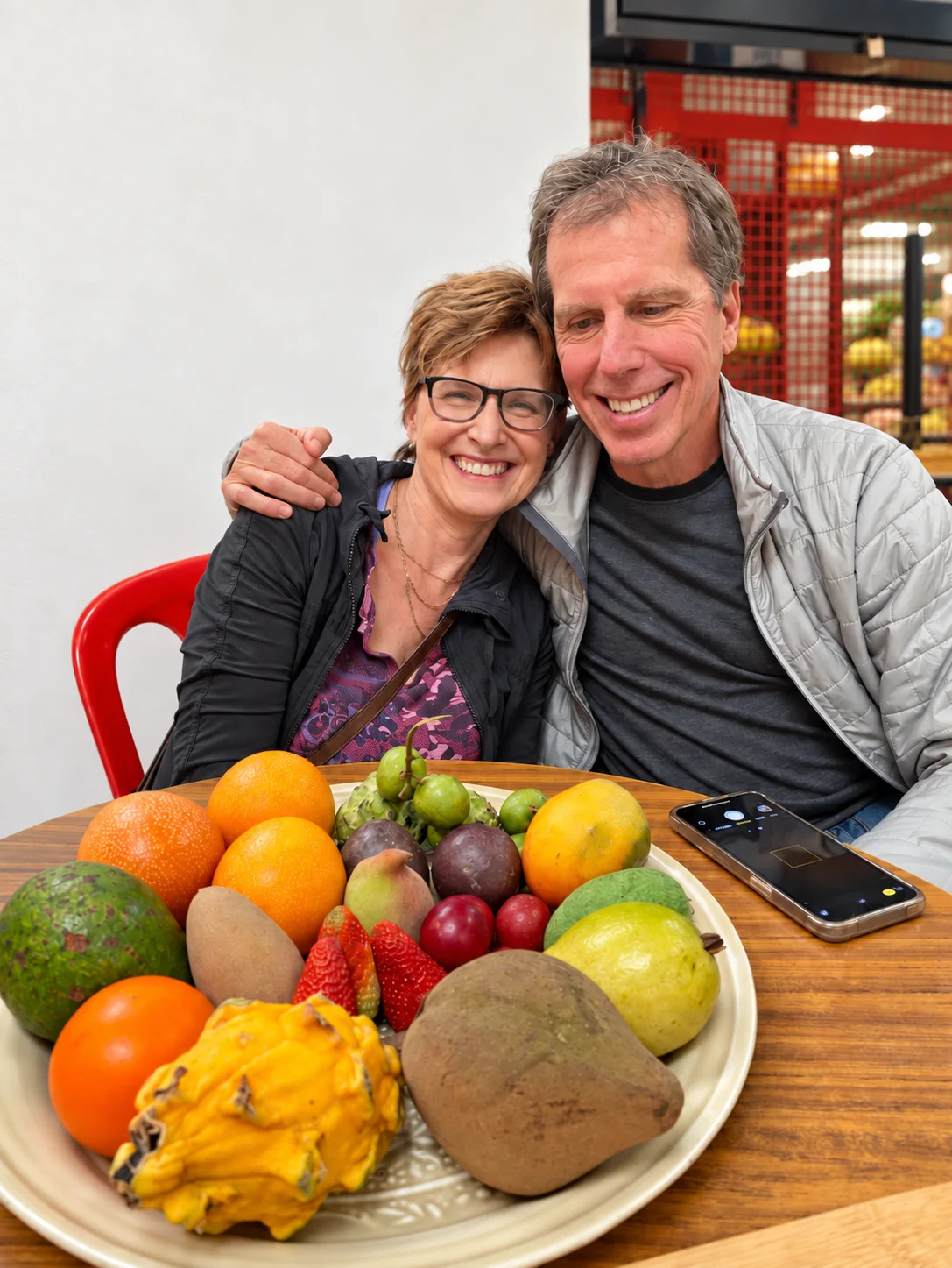 Older couple enjoying the seated fruit tasting